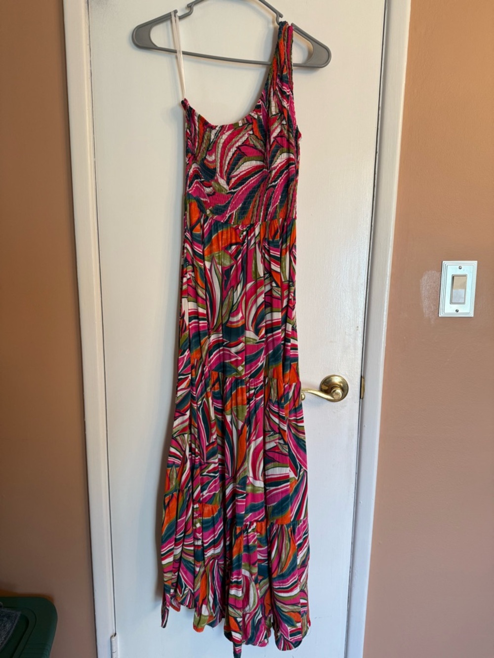 Women's Pink Multi-Color One Shoulder Maxi Dress